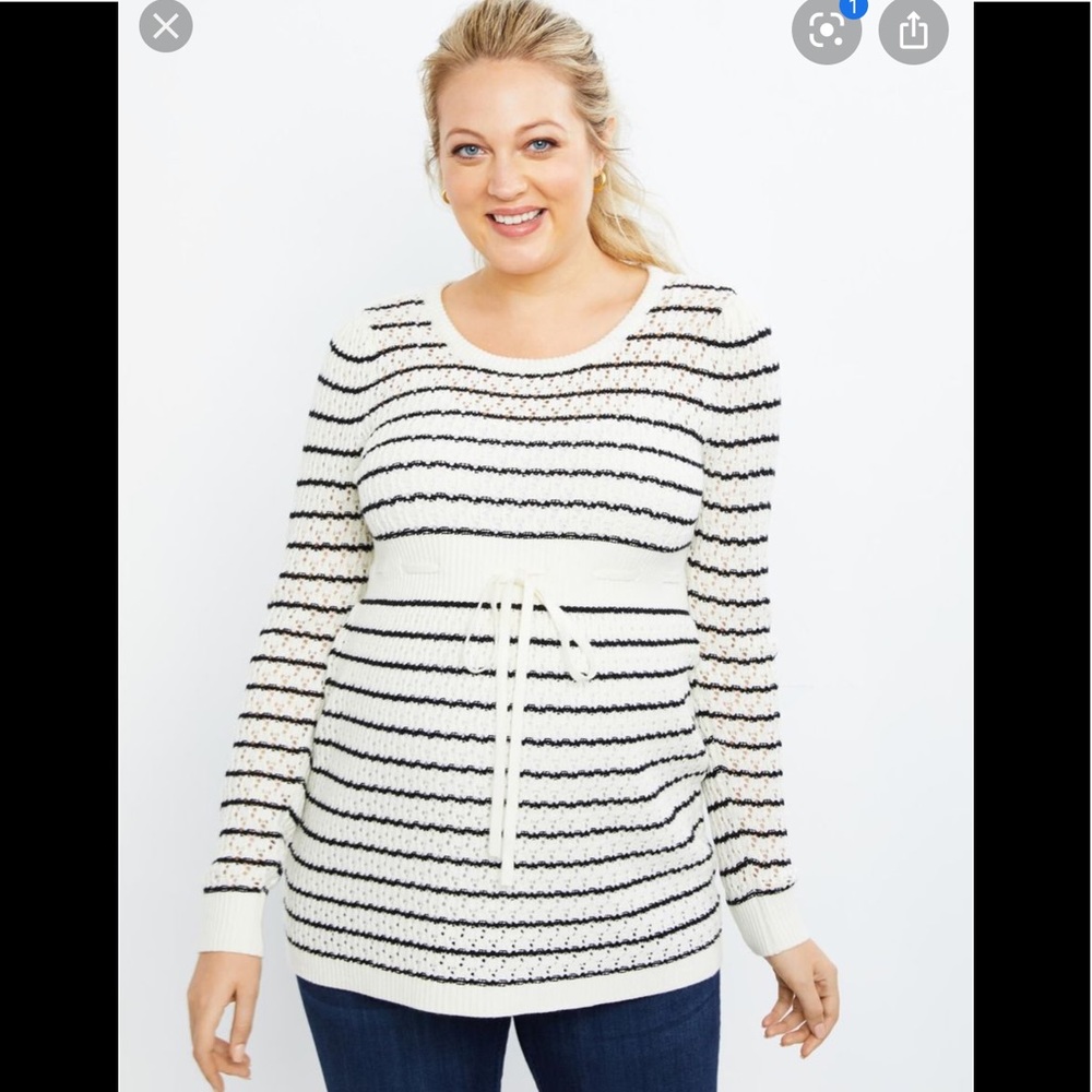 STRIPED POINTELLE MATERNITY SWEATER